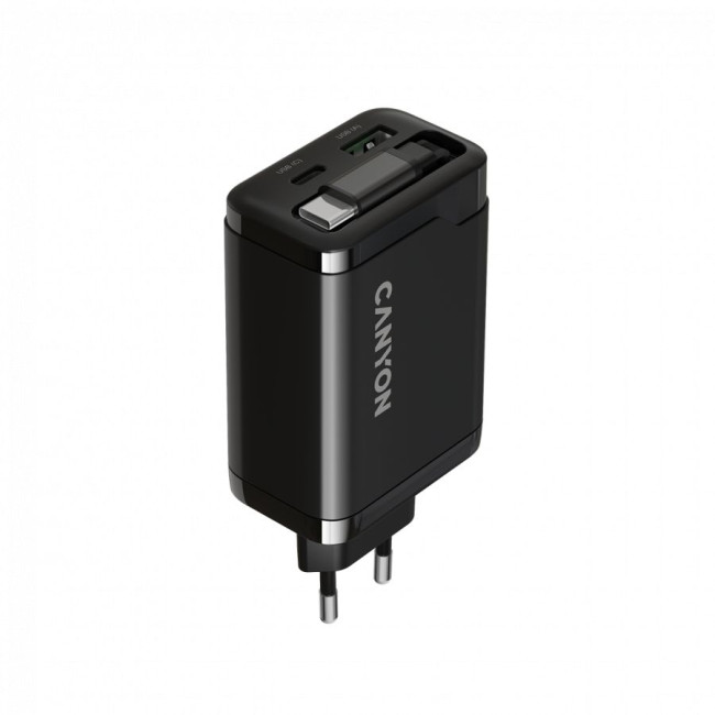 CANYON charger OnCharge 65RC Build-In Cable USB-C 65W 1xPD 1xQC EU Black