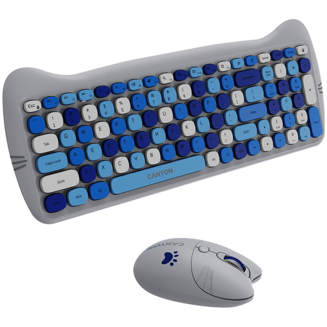 CANYON HSET-W6 EN Keyboard+Mouse Kitty Edition AAA+АА Wireless Blue