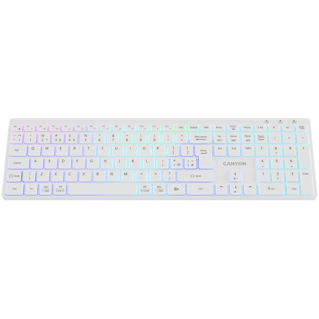 CANYON keyboard HKB-W11 UK/US RGB Dual Mode Wireless White