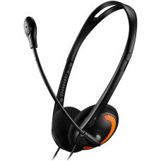 Головні дротові навушники накладні з вбудованим мікрофоном CANYON HS-01 PC headset with microphone  volume control and adjustable headband  cable length 1.8m  Black/Orange  163*128*50mm  0.069kg