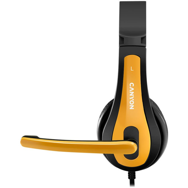 Головні дротові навушники накладні з вбудованим мікрофоном CANYON entry price PC headset  combined 3 5 plug  leather pads  Black-yellow