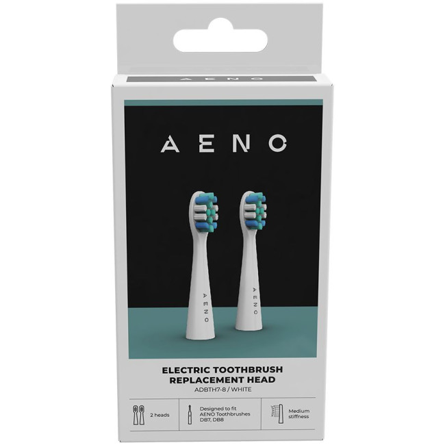 AENO Replacement toothbrush heads, White, Dupont bristles, 2pcs in set (for ADB0007/ADB0008)
