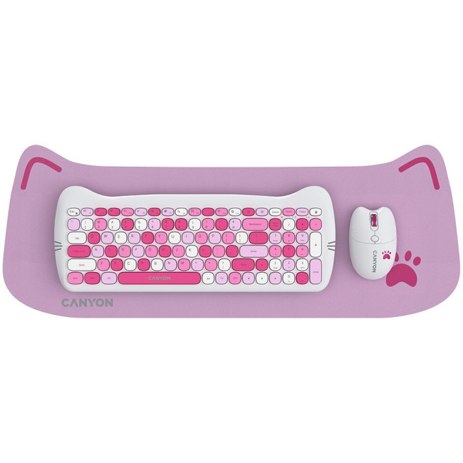 CANYON HSET-W6 EN Keyboard+Mouse Kitty Edition AAA+АА Wireless Pink
