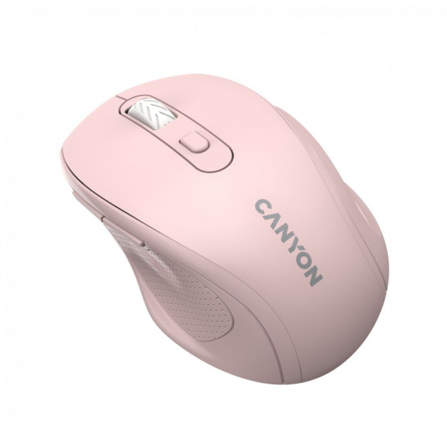 Canyon 6 buttons wireless 2.4Ghz mouse, MX8650A Sensor, DPI up to 1600,Injection case, 3 M life times left and right switches, 2xAAA battery, ABS material. Size: 105x71x40mm, Weight: 59g, Pink
