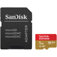 SANDISK Extreme microSDXC 1TB + SD Adapter + 1 year RescuePRO Deluxe up to 190MB/s & 130MB/s Read/Write speeds A2 C10 V30 UHS-I U3