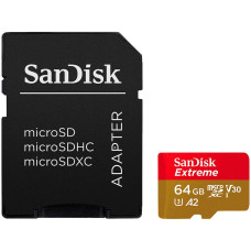 SANDISK Extreme microSDXC 64GB + SD Adapter + 1 year RescuePRO Deluxe up to 170MB/s & 80MB/s Read/Write speeds A2 C10 V30 UHS-I U3