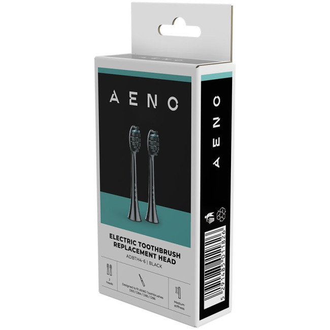 AENO Replacement toothbrush heads, Black, Dupont bristles, 2pcs in set (for ADB0004/ADB0006 and ADB0003/ADB0005)