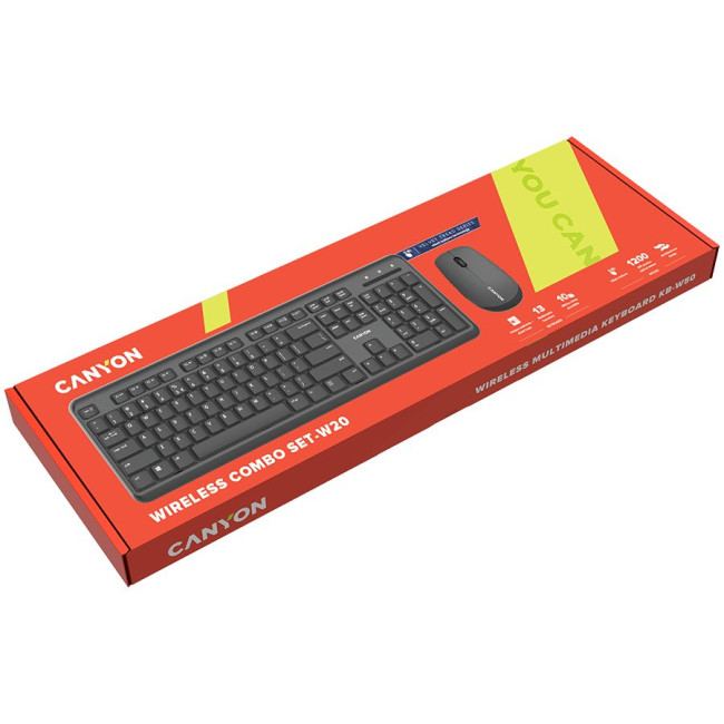 CANYON SET-W20 UK/US Keyboard+Mouse Velvet Wireless Black