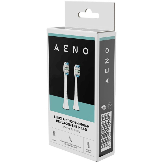 AENO Replacement toothbrush heads, White, Dupont bristles, 2pcs in set (for ADB0003/ADB0005 and ADB0004/ADB0006)