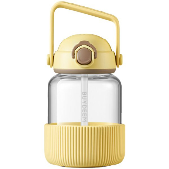 BUYDEEM Pop-Up Straw Glass Bottle 800 ml, model DG78, color Mellow Yellow