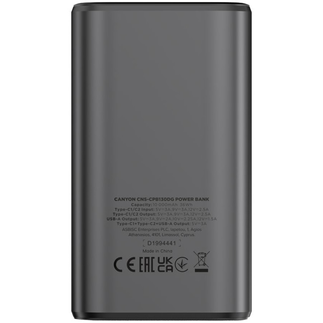 CANYON power bank OnPower 130 TFT 10000 mAh PD30W Dark Grey