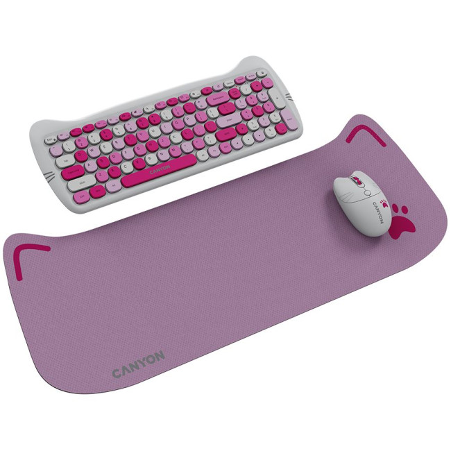 CANYON HSET-W6 EN Keyboard+Mouse Kitty Edition AAA+АА Wireless Pink