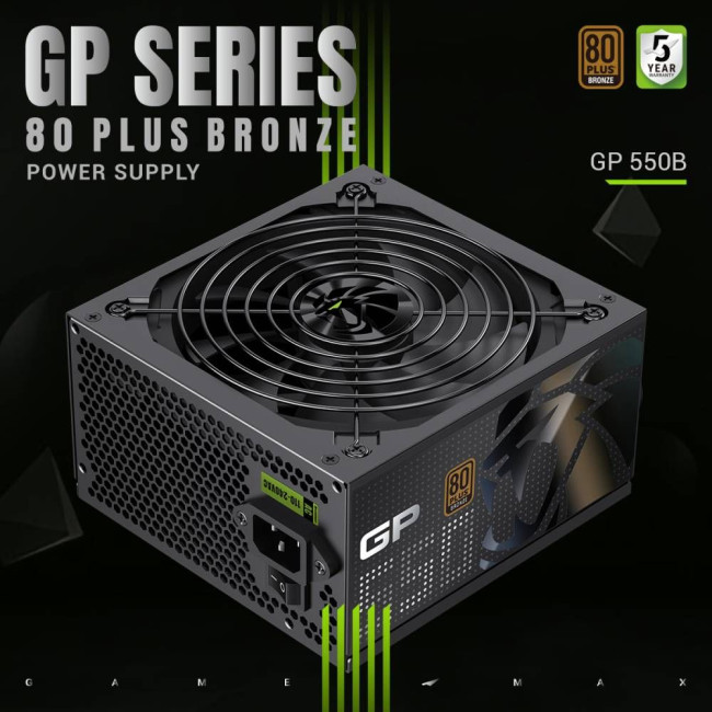 Блок живлення ATX 550W, 80+ Bronze, 140mm Ultra Silent Fan OVP / UVP/ SIP / OCP/ OLP/ OPP/ SCP GAMEMAX GP 550B