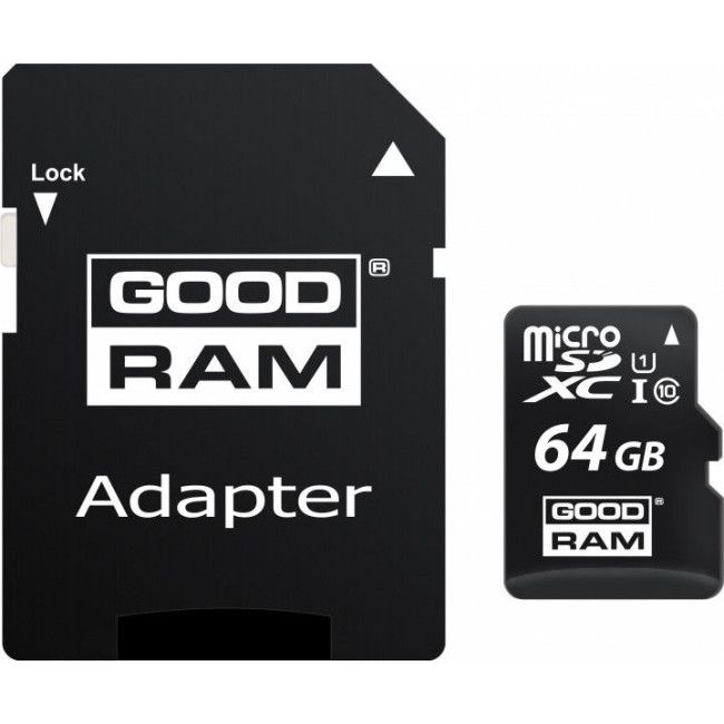 Карта пам'яті 64GB microCARD SDXC C10 UHS-I 100R/10W U1 + adapter GOODRAM M1AA-0640R12