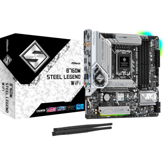 Mатеринська плата s1700 Intel B760 DP/HDMI/eDP 3xM.2 4xDDR5 2.5GbE LAN mATX ASROCK B760M STEEL LEGEND WIFI
