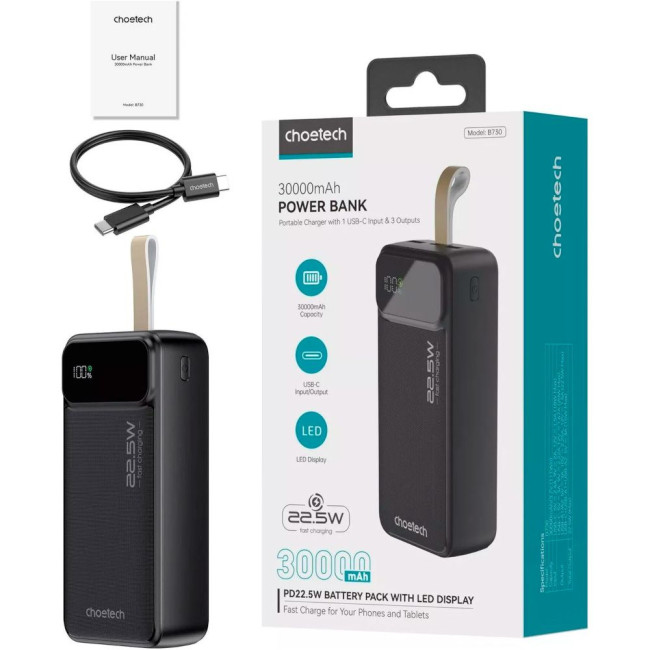 УМБ Choetech PD22.5W Digital powerbank 30000mAh CHOETECH PD22.5W Digital PB 30000mAh (B730)