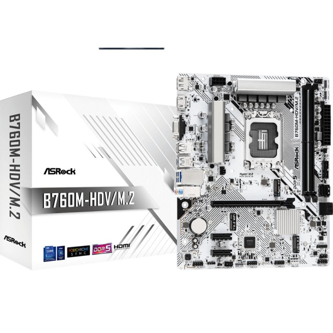 Mатеринська плата s1700 Intel B760 DP/HDMI/VGA 2xM.2 2xDDR5 2.5GbE LAN mATX ASROCK B760M-HDV/M.2