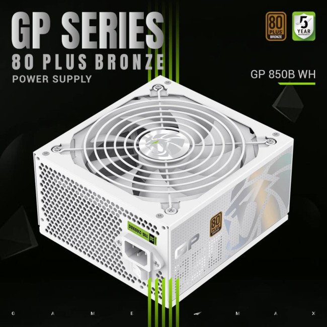 Блок живлення ATX 850W, 80+ Bronze, 140mm Ultra Silent Fan OVP / UVP/ SIP / OCP/ OLP/ OPP/ SCP GAMEMAX GP 850B WH