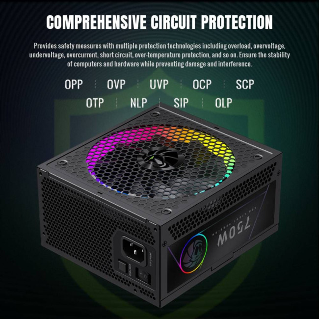 Блок живлення ATX 750W, 80+ Gold,RGB Smart  fan 140mm,fully modular ,Japanese 105°C and solid capaci GAMEMAX RGB 750G