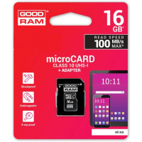 Карта пам'яті 16GB microCARD SDHC C10 UHS-I 100R/10W U1 + adapter GOODRAM M1AA-0160R12
