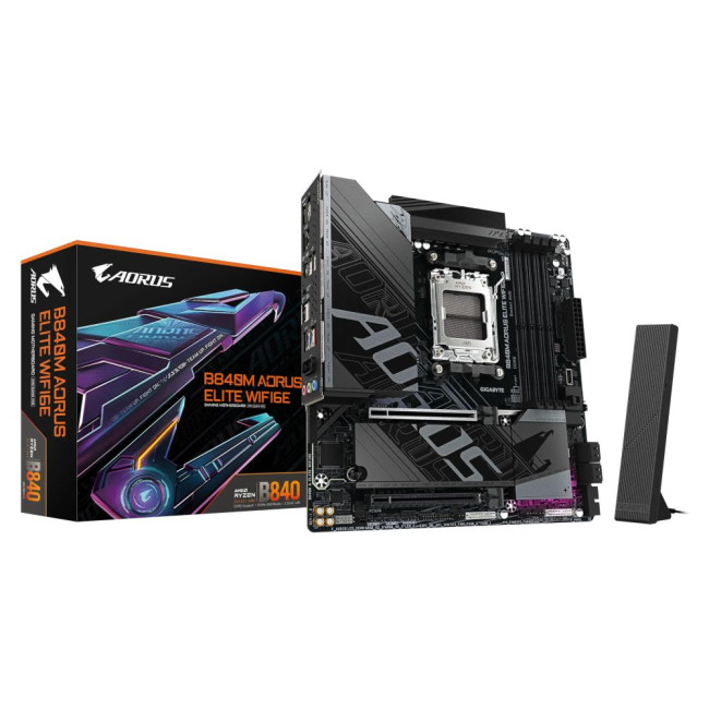 Mатеринська плата sAM5 AMD B840 DP/HDMI 4xDDR5 2xM.2 2.5GbE LAN mATX GIGABYTE B840M AORUS ELITE WIFI6E