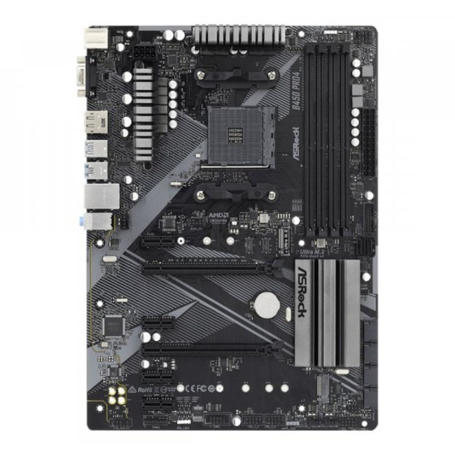 Материнська плата sAM4 AMD B450 DVI/HDMI/VGA 2xM.2 GbE Lan ATX for 6GPU! ASROCK B450 PRO4 R2.0