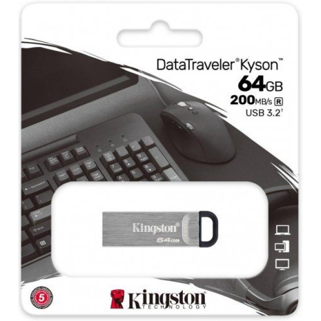Флеш пам'ять DataTraveler Kyson 64GB USB 3.2 Silver/Black KINGSTON DTKN/64GB
