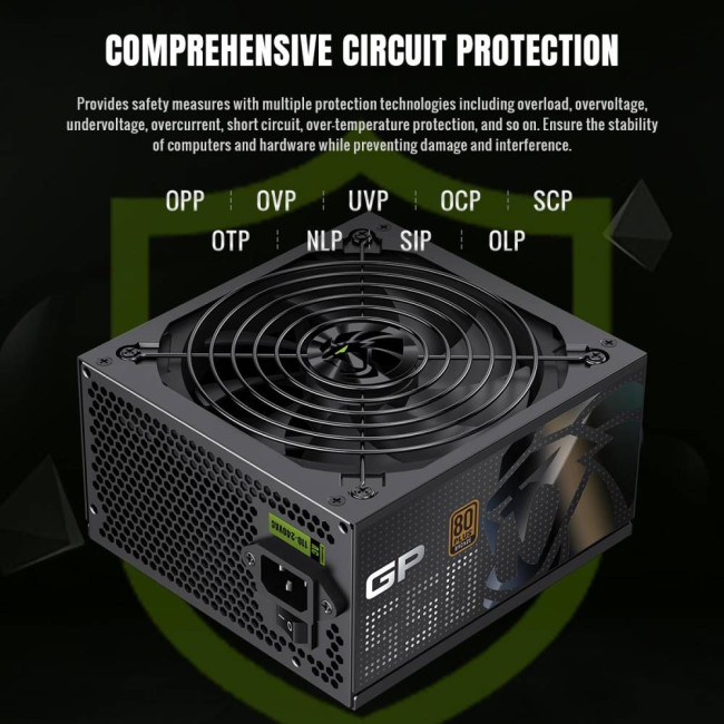 Блок живлення ATX 550W, 80+ Bronze, 140mm Ultra Silent Fan OVP / UVP/ SIP / OCP/ OLP/ OPP/ SCP GAMEMAX GP 550B