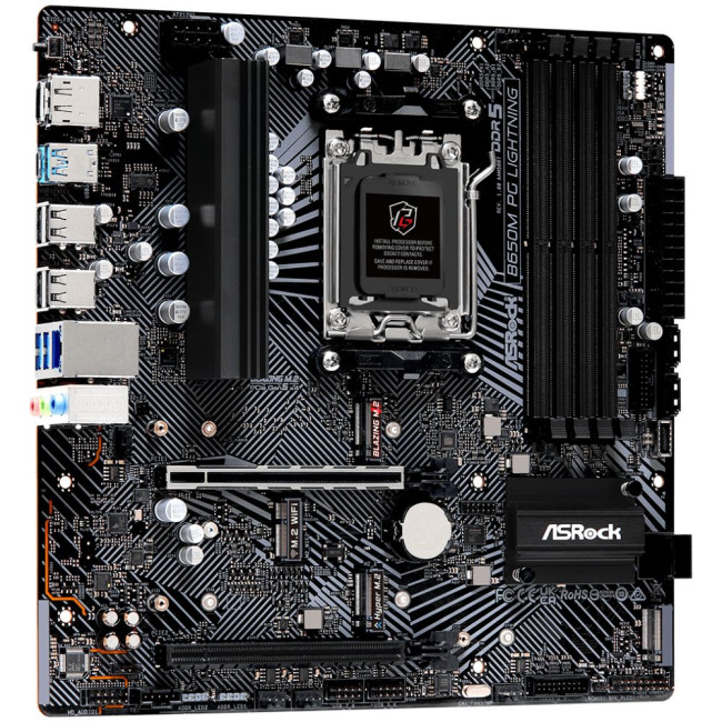Mатеринська плата sAM5 AMD B650 DP/HDMI 3xM.2 4xDDR5 2.5GbE LAN mATX ASROCK B650M PG LIGHTNING