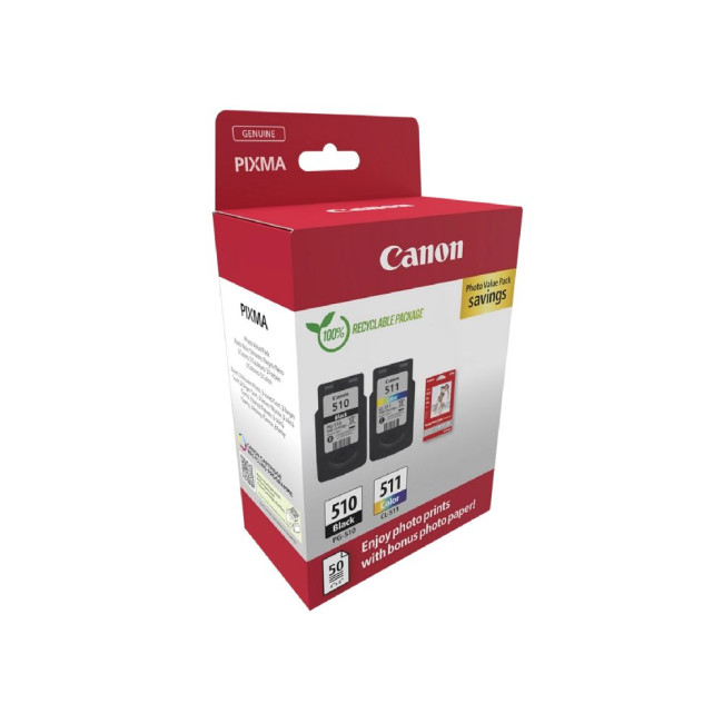 Набір картриджів PG510+CL511 папір 4х6'' 50л CANON PG-510+CL-511 PHOTO VALUE Pack (2970B017AA)