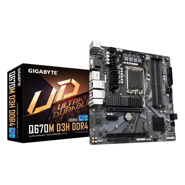 Mатеринська плата s1700 Intel Q670 HDMI/2xDP/VGA 2xM.2 2.5+1GbE LAN mATX GIGABYTE Q670M D3H DDR4