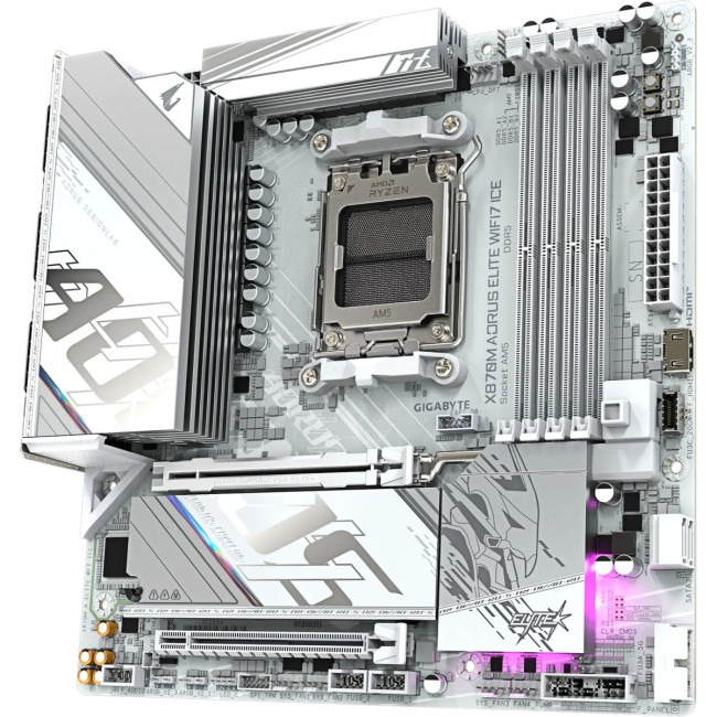 Mатеринська плата sAM5 AMD X870 2xHDMI/2xUSB4 2xM.2 2.5GbE LAN mATX GIGABYTE X870M AORUS ELITE WIFI7 ICE