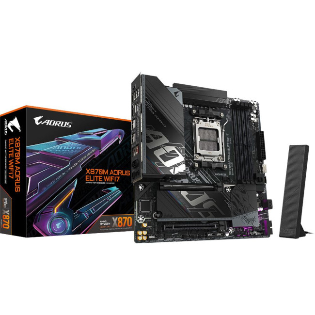 Mатеринська плата sAM5 AMD X870 2xHDMI/2xUSB4 2xM.2 2.5GbE LAN mATX GIGABYTE X870M AORUS ELITE WIFI7