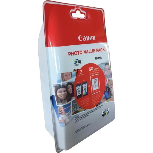 Набір чорний + кольоровий + фото бумага 4х6 50л CANON PG-46/CL-56 PHOTO VALUE Pack (9059B006AA)