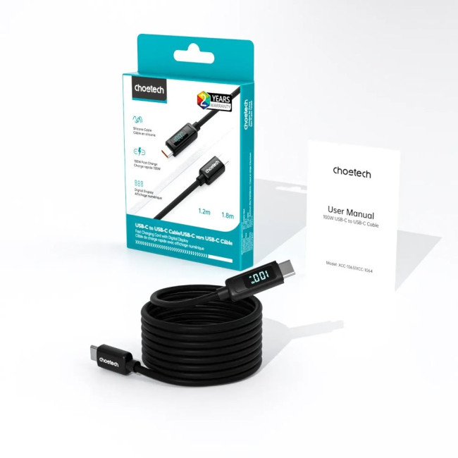 Силіконовий кабель PD100 Вт USB-C до USB-C для цифрового дисплея 1,8 м CHOETECH PD100W USB-C to USB-C 1.8m (XCC-1063)