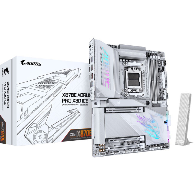 Mатеринська плата sAM5 AMD X870E 2xHDMI/2xUSB4 Type-C 4xM.2 5GbE LAN ATX GIGABYTE X870E AORUS PRO X3D ICE