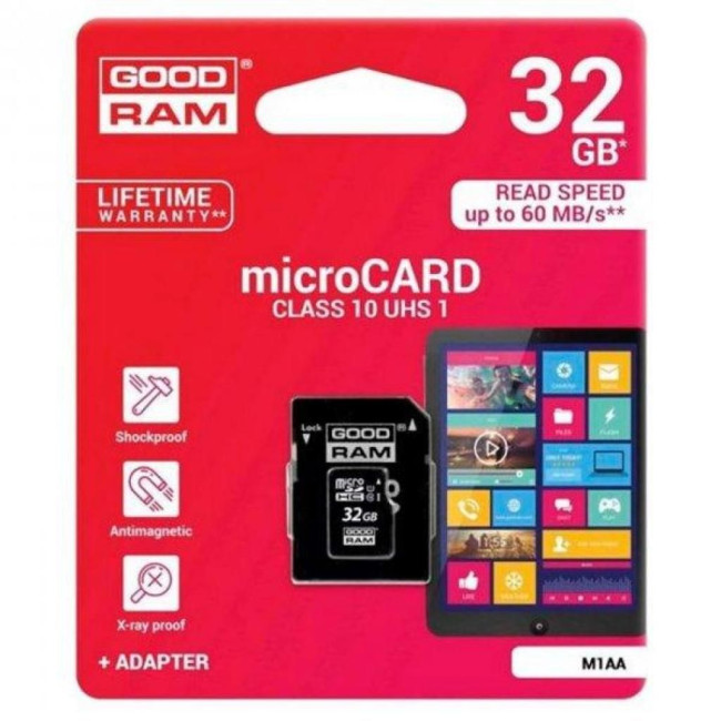 Карта пам'яті 32GB microCARD SDHC C10 UHS-I 100R/10W U1 + adapter GOODRAM M1AA-0320R12