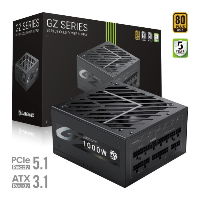 Блок живлення ATX 3.1 & PCIe5.1_ 1000W, 80+ Gold, fan 135mm,fully modular ,Japanese 105°C and solid GAMEMAX GZ 1000G BK