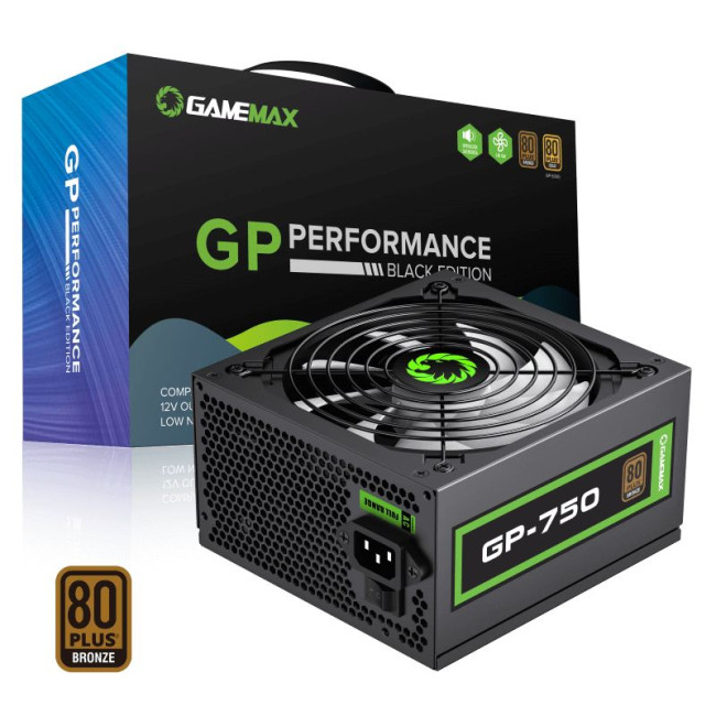 Блок живлення ATX 750W APFC, 80+Bronze, вентилятор 140 мм, чорний, коробочний GAMEMAX GP-750