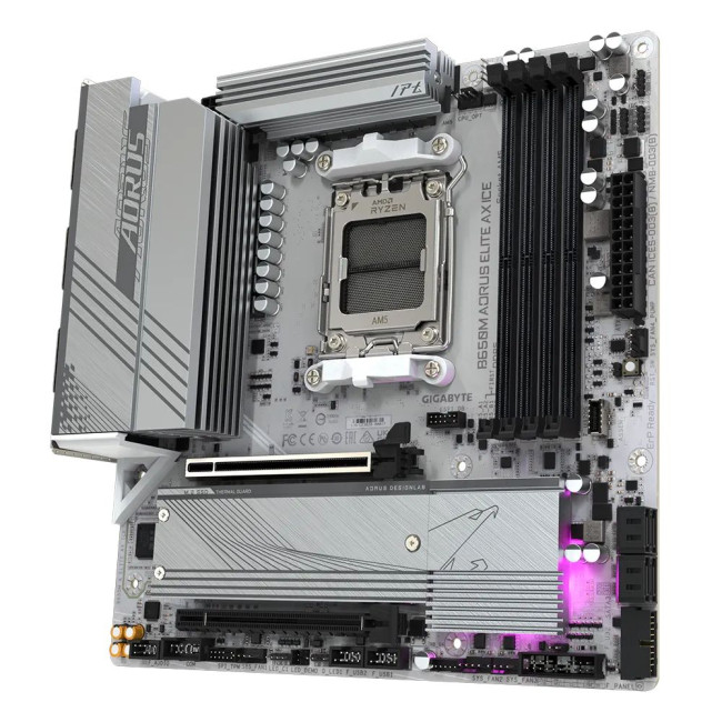 Mатеринська плата sAM5 AMD B650 DP/HDMI 2xM.2  2.5GbE LAN mATX GIGABYTE B650M AORUS ELITE AX ICE