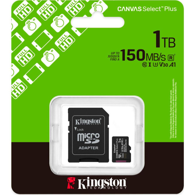 Карта пам'яті 1TB microSDXC Canvas Select Plus Gen3 150MB/s A1 Card + Adapter KINGSTON SDCS3/1TB