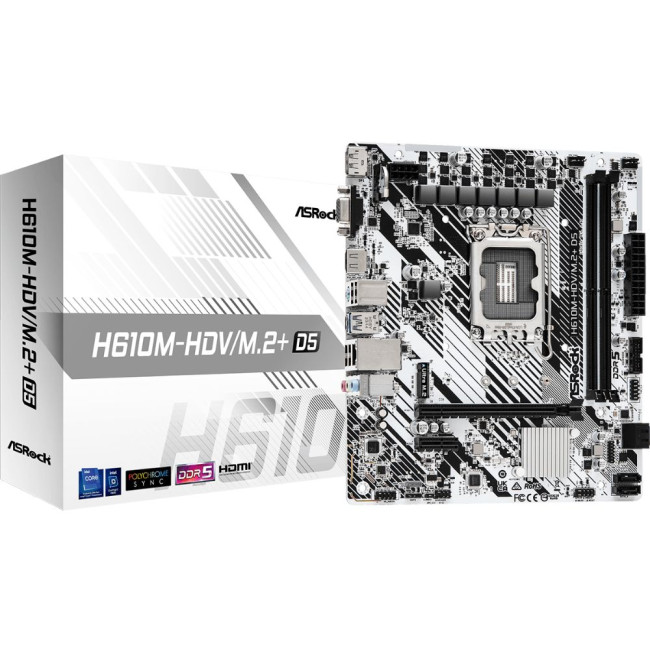 Mатеринська плата s1700 Intel H610 HDMI/DP/VGA 1xM.2 2xDDR5 GbE LAN mATX ASROCK H610M-HDV/M.2+ D5