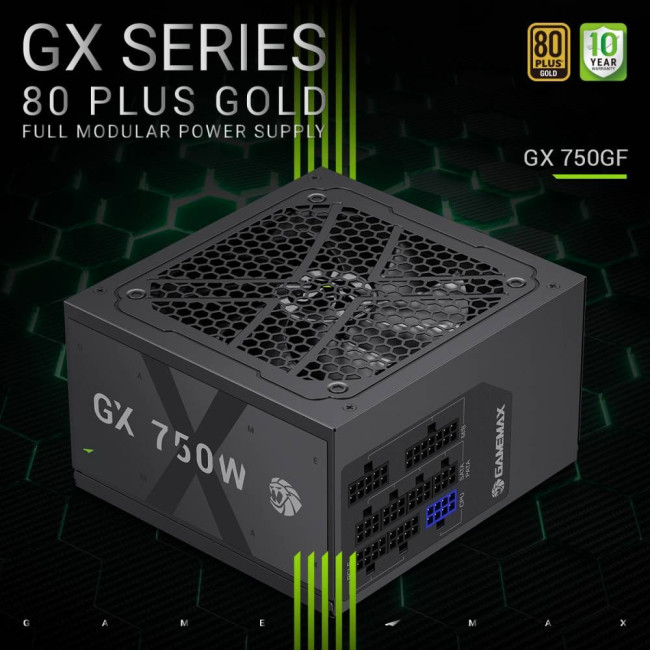 Блок живлення ATX 750W, 80+ Gold, 120mm Ultra Silent Fan, modular OVP / UVP/ SIP / OCP/ OLP/ OPP/ SC GAMEMAX GX 750GF