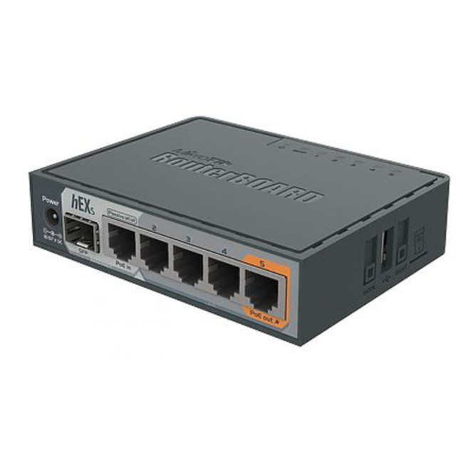 Маршрутизатор hEX S,5xGE,SFP,USB,microSD,RouterOS L4,IPsec HW encr. sup. and The Dude server package MIKROTIK RB760iGS