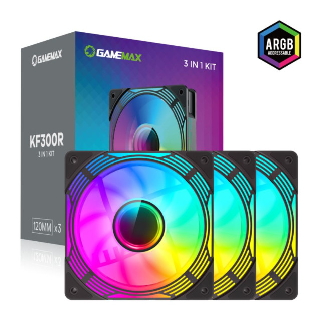Кулер для корпусу 120mm*3 KIT ARGB fan (функція реверсу) GAMEMAX KF300R BK