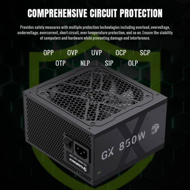 Блок живлення ATX 850W, 80+ Gold, 120mm Ultra Silent Fan, modular OVP / UVP/ SIP / OCP/ OLP/ OPP/ SC GAMEMAX GX 850GF