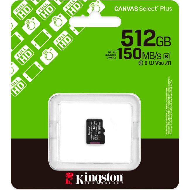 Карта пам'яті 512GB microSDXC Canvas Select Plus Gen3 150R A1 Single Pack w/o ADP KINGSTON SDCS3/512GBSP