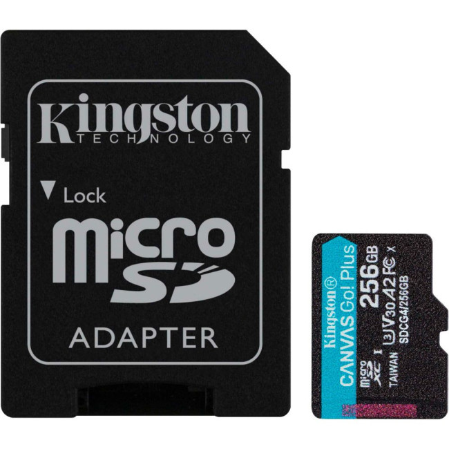 Карта пам'яті 256GB microSDXC Canvas Go Plus Gen4 200MB/s A2 U3 V30 Card + ADP KINGSTON SDCG4/256GB
