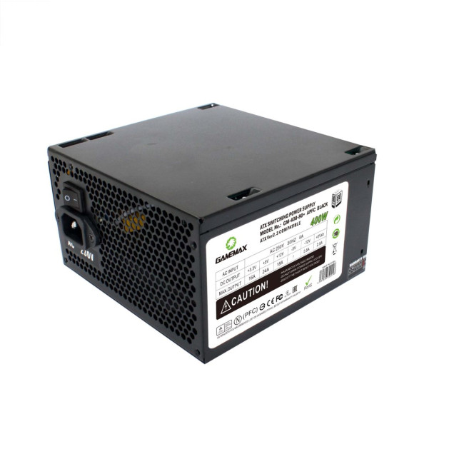 Блок живлення ATX 400W APFC з кабелем живлення, вентилятор 120 мм, чорний, OPP/OVP/UVP/SCP GAMEMAX GM-400-80+APFC Black