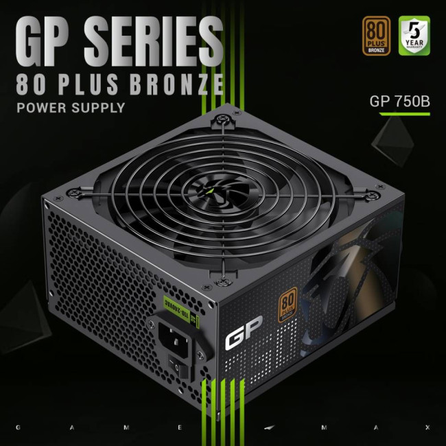 Блок живлення ATX 750W, 80+ Bronze, 140mm Ultra Silent Fan OVP / UVP/ SIP / OCP/ OLP/ OPP/ SCP GAMEMAX GP 750B